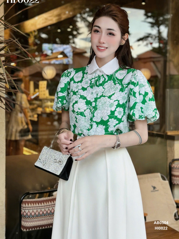 ÁO SƠ MI TAY BỒNG HỌA TIẾT HOA AB0504