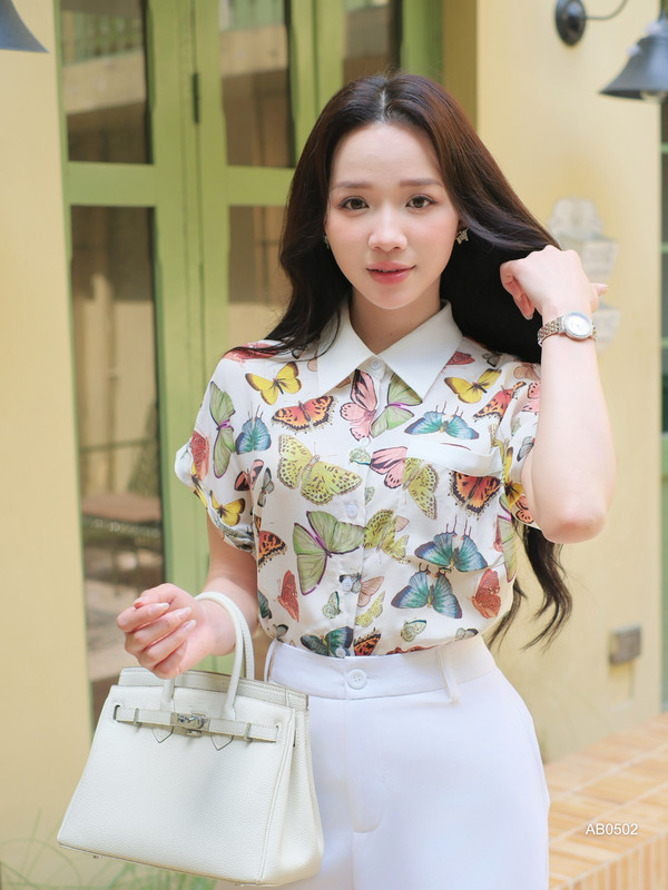 ÁO SƠ MI LỤA CUPRO BƯỚM NGẮN TAY AB0502