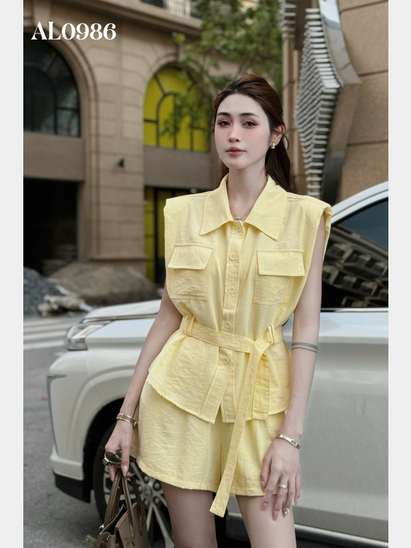 SET ÁO SÁT NÁCH QUẦN SHORT AL0986 Vàng Nhạt