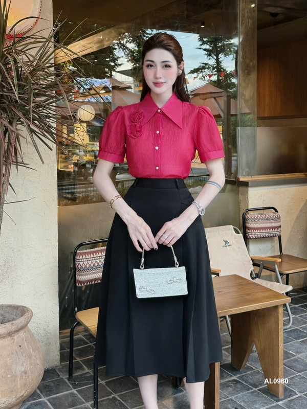 ÁO SƠ MI NGẮN TAY ĐÍNH HOA AL0960