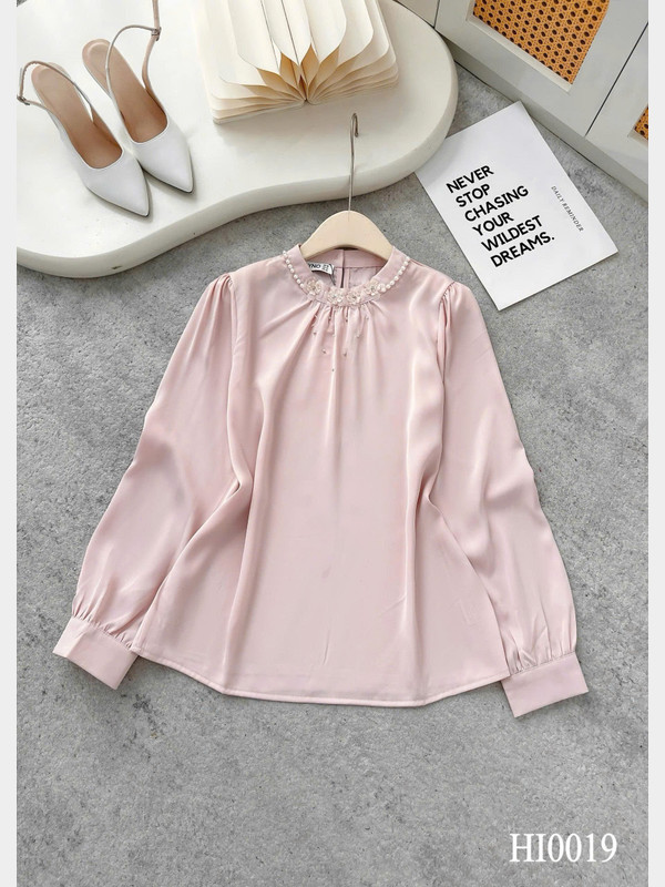 ÁO SƠ MI TAY DÀI CỔ TRÒN ĐÍNH HOA HI0019