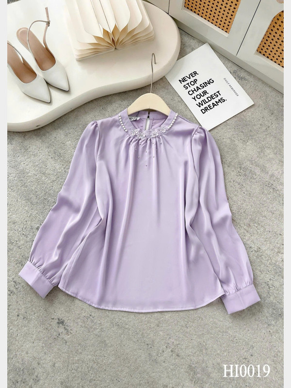 ÁO SƠ MI TAY DÀI CỔ TRÒN ĐÍNH HOA HI0019