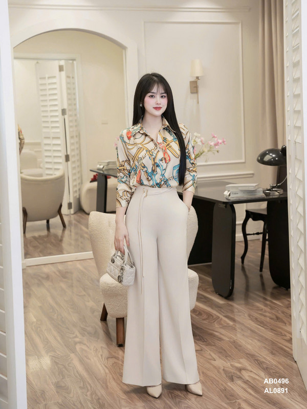 ÁO SƠ MI HỌA TIẾT AB0496 Kem