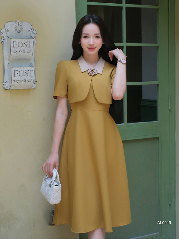 ĐẦM CỔ ĐÍNH HOA AL0919 Vàng Kim
