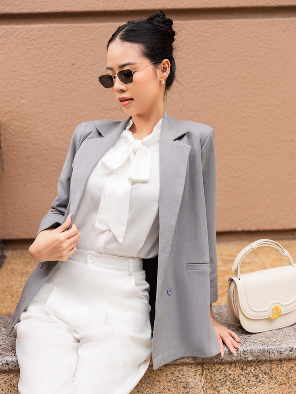 ÁO BLAZER FORM RỘNG CƠ BẢN AB0363 XÁM