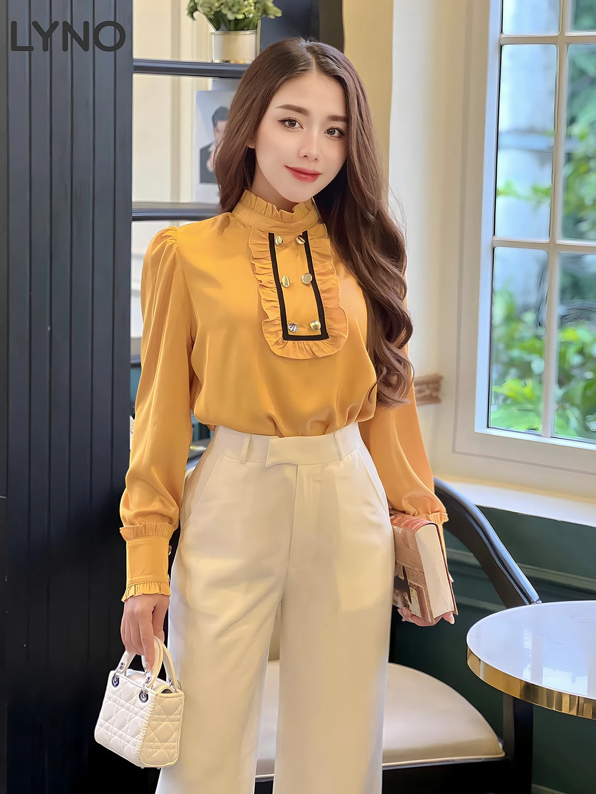 ÁO SƠ MI TAY DÀI PHỐI BÈO 6 NÚT HI0006