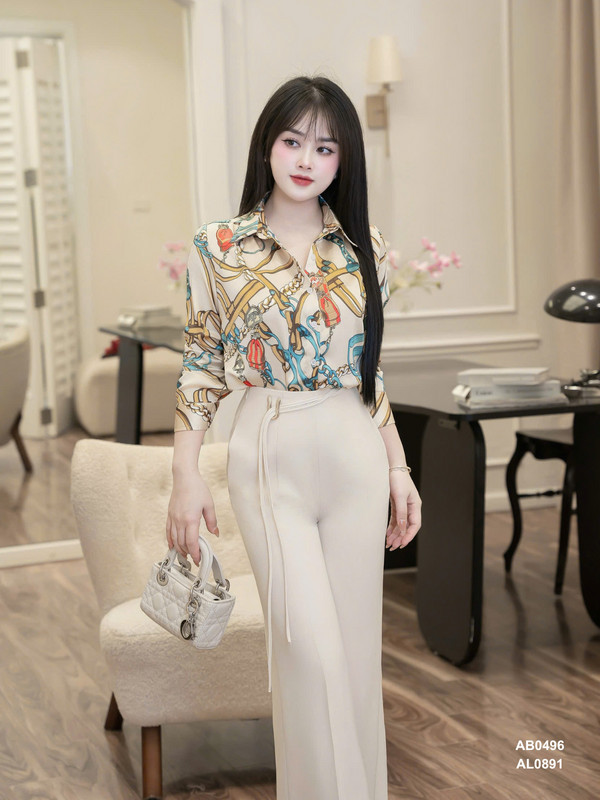 ÁO SƠ MI HỌA TIẾT AB0496 Kem