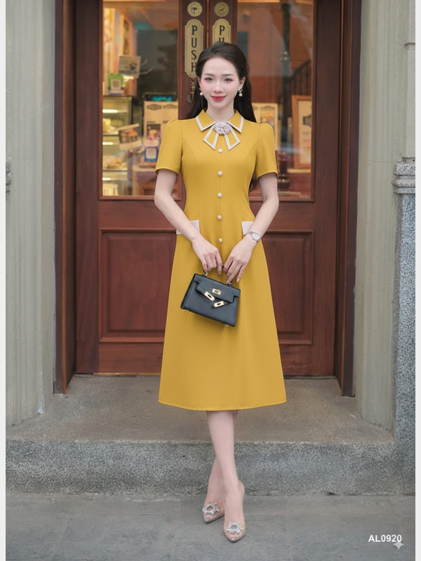 ĐẦM CỔ NƠ ĐÍNH HOA AL0920