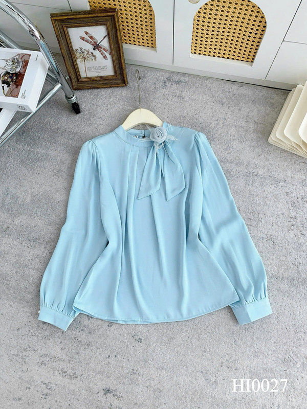 ÁO SƠ MI LỤA CỔ ĐÍNH HOA HI0027