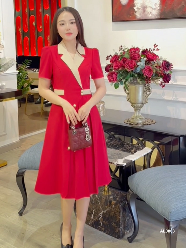 ĐẦM VEST CỔ PHỐI AL0863 Đỏ