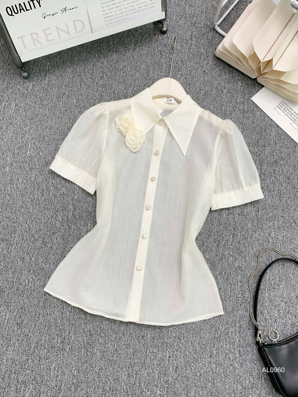 ÁO SƠ MI NGẮN TAY ĐÍNH HOA AL0960 Trắng