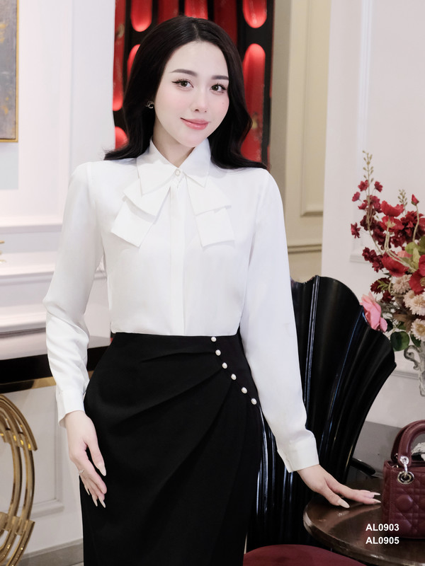 ÁO SƠ MI CỔ KIỂU TAY DÀI AL0903 Trắng