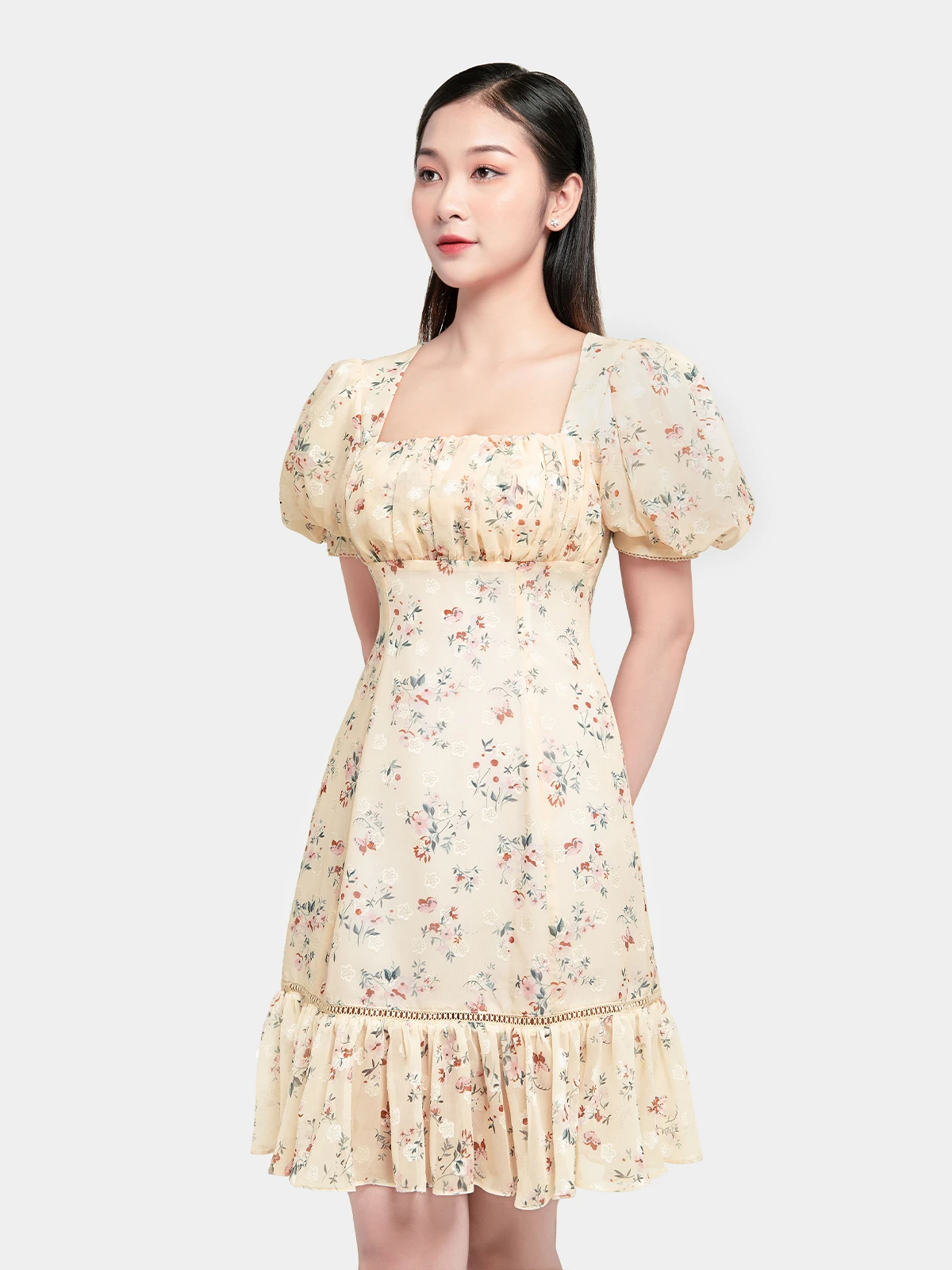Đầm Hoa Nhí Xếp Ly Nhấn Eo AB0311
