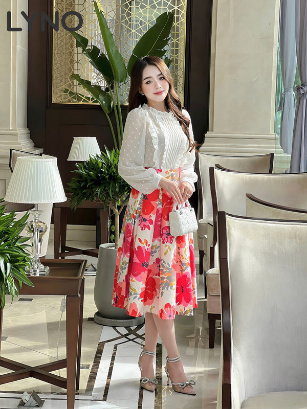 Đầm hoa hồng chân váy xếp ly - Giá 209.000đ tại Mua Chung
