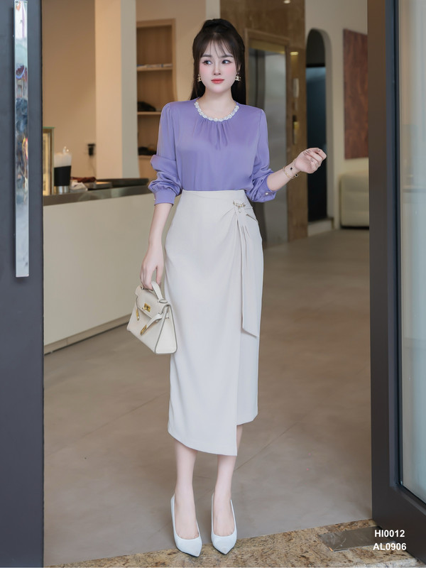 ÁO SƠ MI LỤA TAY DÀI CỔ TRÒN HI0012